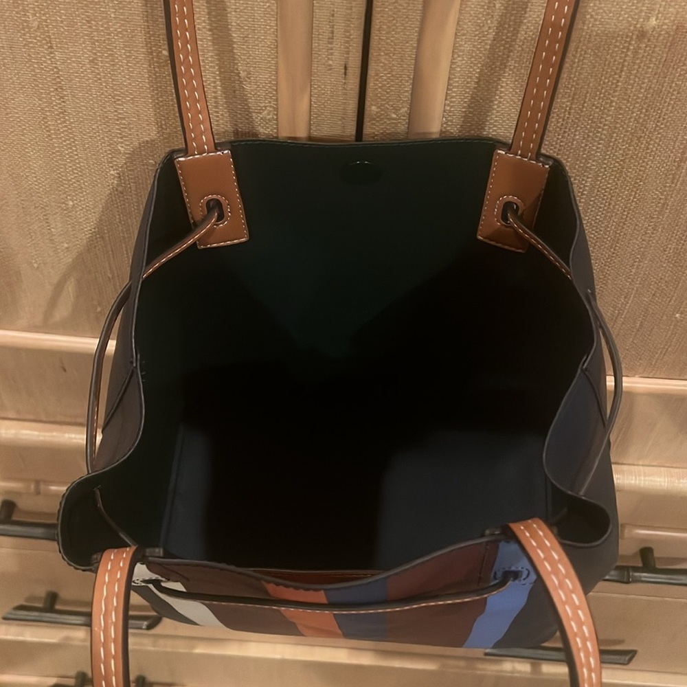 TORY BURCH 
Blue , multicolor stripe leather Kerrington bucket bag /gold-tone - Picture 10 of 17